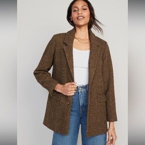 Soft-Brushed Oversized Blazer for Women- herringbone